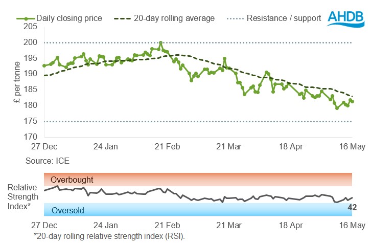 UK feed wheat graph 19 05 2025